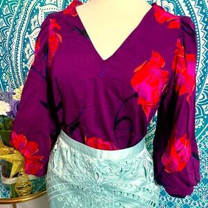 Floral Print Bishop Long Sleeve Top -